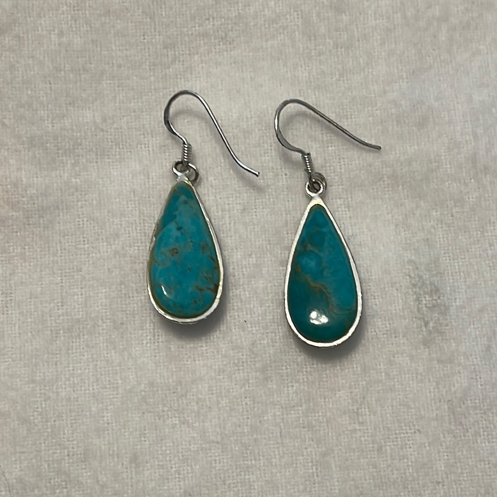 Turquoise Sterling Silver Filigree Drop Earrings